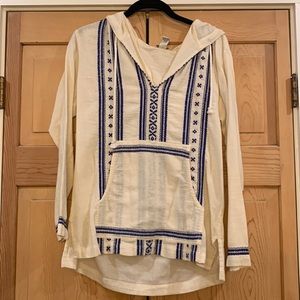 Cream with blue stitching hoodie